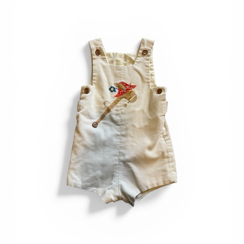 Vintage Baby Cream Overalls with Embroidered Design